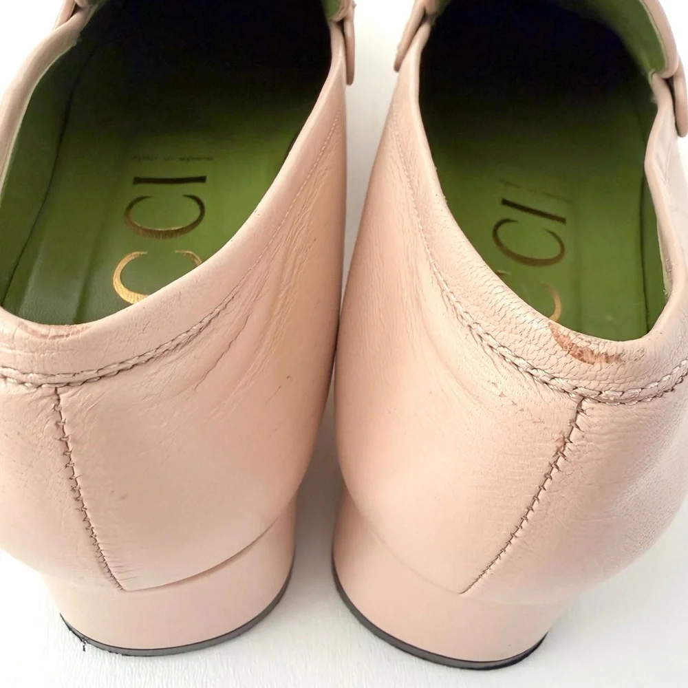 GUCCI || Houdan Blush Leather Horsebit Loafer Pumps Block Heel EU 40.5